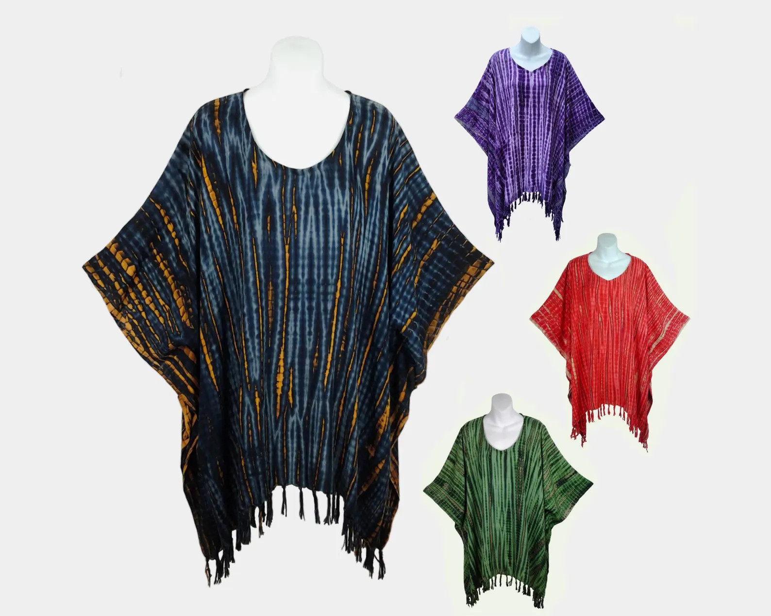 Streaky Tie Dyed Poncho Top with Fringe, Light Weight Rayon | Etsy (Global)