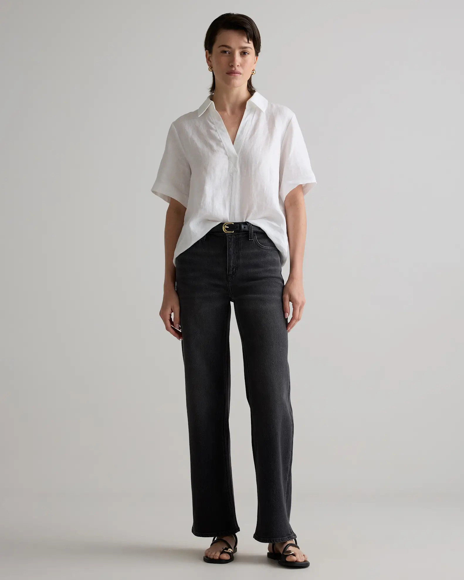 Bella Stretch Relaxed Straight Jeans in Charcoal Black | Quince