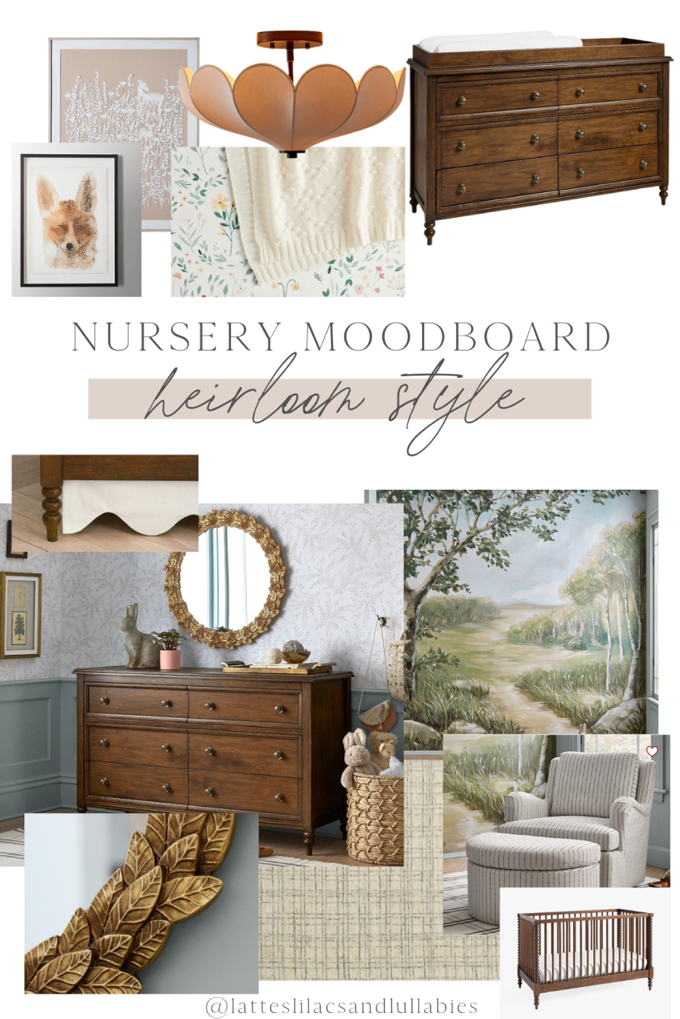 Create a beautiful heirloom style nursery with these turned leg furniture pieces, peel and stick mural, and antique-inspired accents. 

#LTKbaby #LTKhome #LTKbump