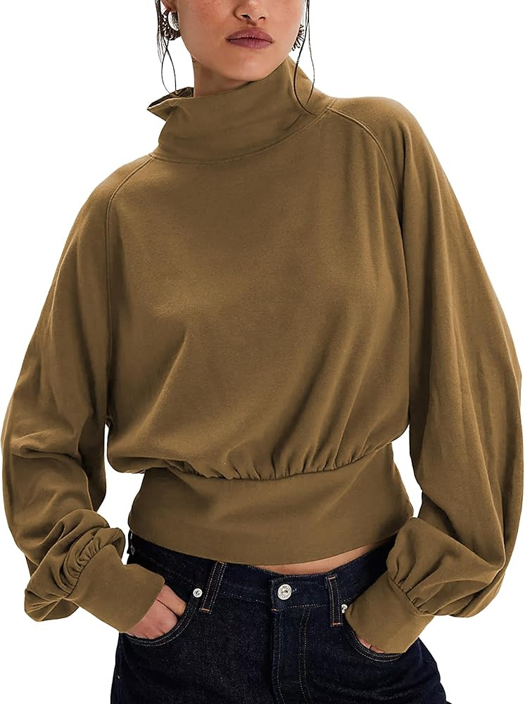 Womens Pullover Sweatshirts Fleece Lining Turtleneck Oversized Top Balloon Sleeves Cozy Fall Wint... | Amazon (US)