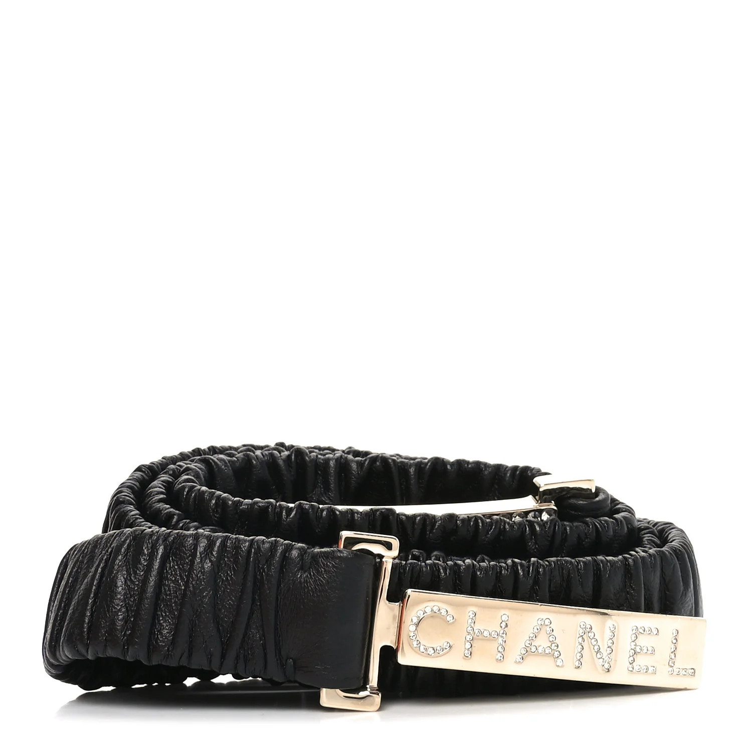 Lambskin Crystal Logo Belt 95 38 Black Gold | FASHIONPHILE (US)