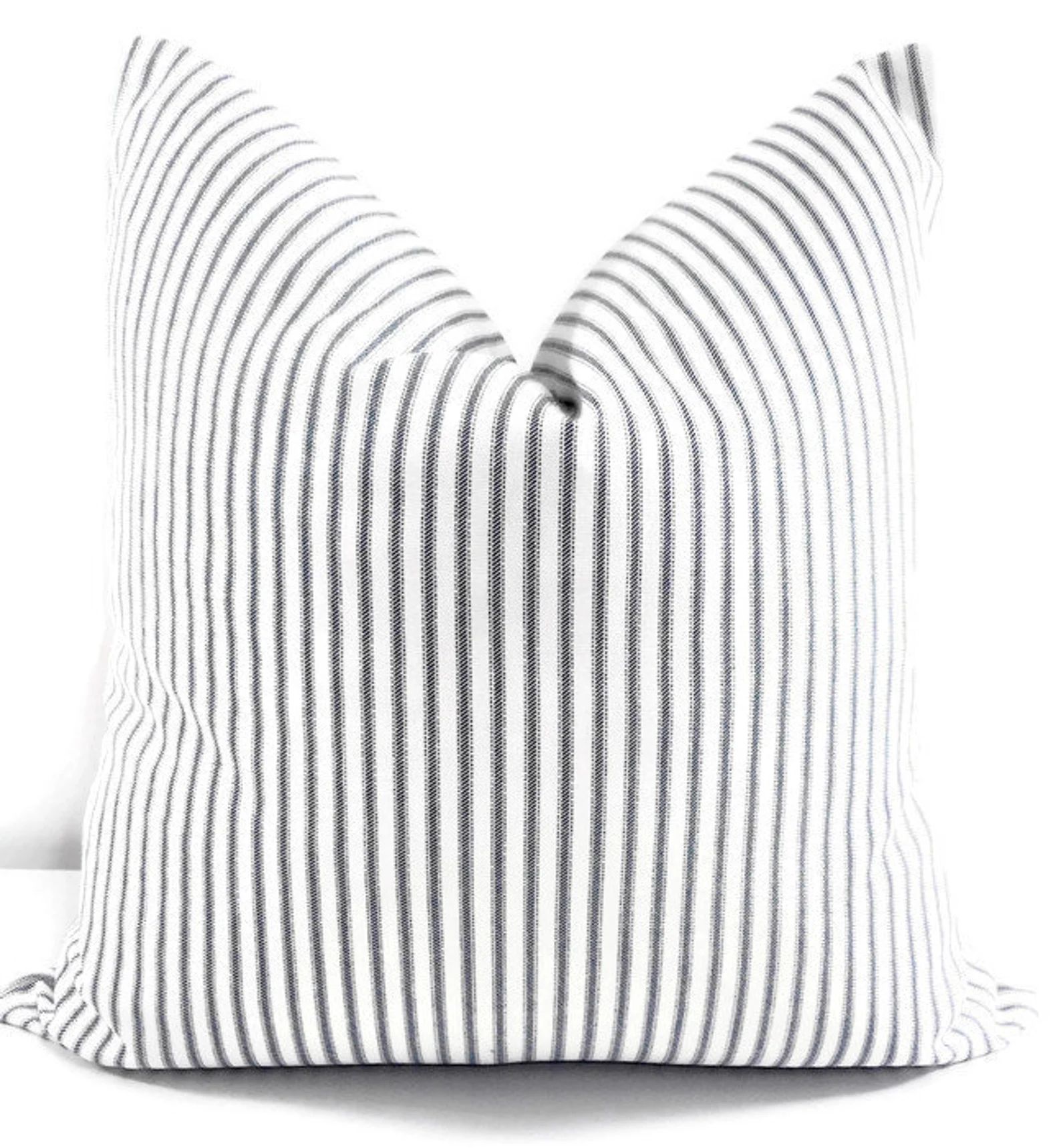 FARMHOUSE PILLOW COVER. Classic Stripe Pillow Cover. Navy Blue | Etsy | Etsy (US)