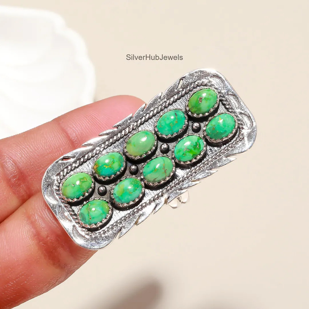 Turquoise Silver Ring, 925 Sterling Silver Jewelry, Big Bohemian Statement Rings, Bezel Set Gemst... | Etsy (US)