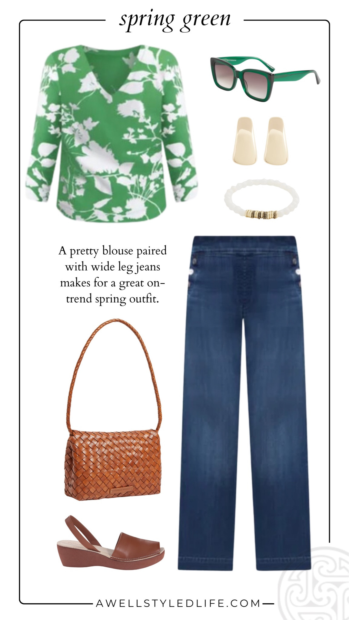 If you're looking for a great spring on-trend outfit formula try a pretty blouse and wide leg denim to look polished and put-together. This blouse from Chico's is the most gorgeous shade of green, and pairs perfectly with their pull-on wide leg jeans. The jeans come in regular, short and tall lengths and in sizes 000-16. They also have a cropped version that would be great option for spring and summer as well. I added some fun jewelry and sunnies which really ties everything together. The shoes and bag are both from Zappos. This is an "it" bag for spring and I love the smaller crossbody style for everyday use. The sandals are super comfortable and still fashionable which is a big win. 

#fashion #fashionover50 #fashionover60 #chicos #chicosfashion #zappos #spring #springoutfit #springfashion  #pullondenim #comfortshoes #comfortsandals #crossbody

#LTKover40 #LTKstyletip #LTKSeasonal