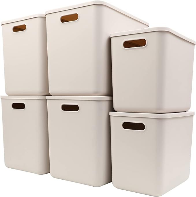 Plastic Storage Baskets With Lid Organizing Container Lidded Knit Storage Organizer Bins for Shel... | Amazon (US)