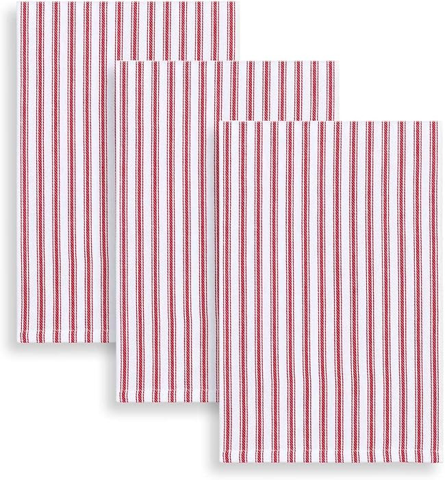 Cackleberry Home Red and White Ticking Stripe Kitchen Towels 18 x 28 Inches 100% Cotton Woven, Se... | Amazon (US)