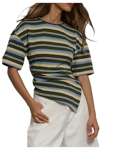 SOLY HUX Women's Striped T Shirt Split Asymmetrical Casual Summer Tee Tops | Amazon (US)