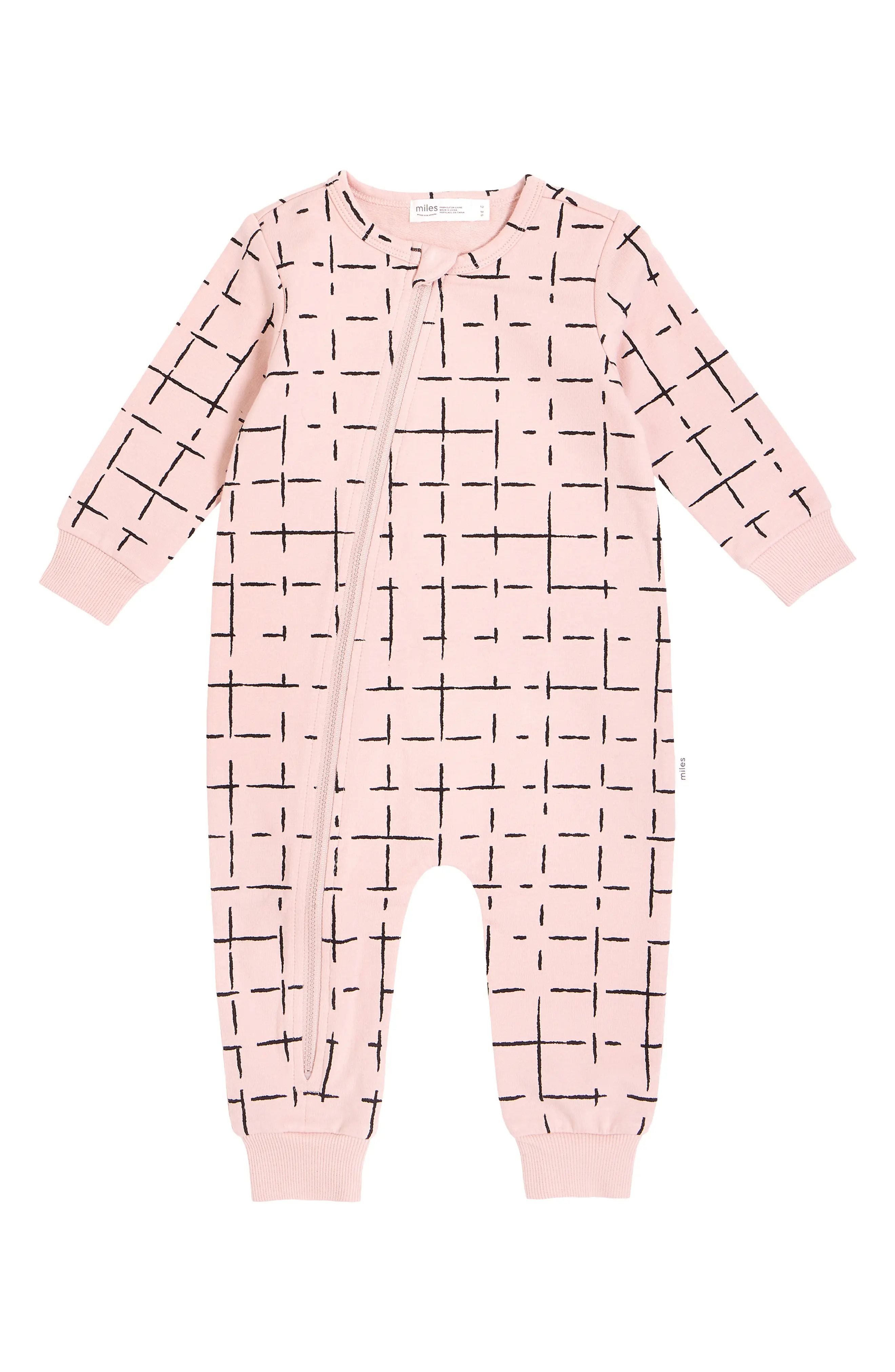 MILES THE LABEL miles Grid Print Knit Romper in Light Pink at Nordstrom, Size 9M | Nordstrom