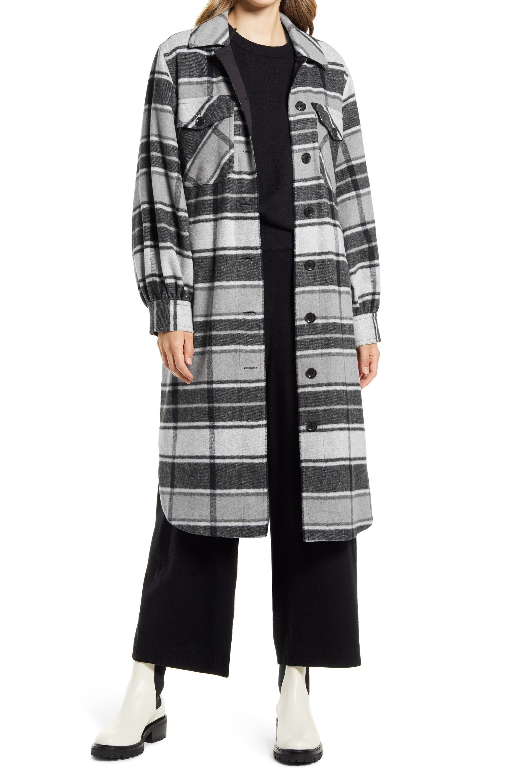 Long Belted Plaid Shirt Jacket | Nordstrom