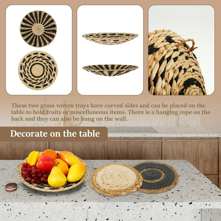 7 Pack Boho Wall Basket Decor - Seagrass Rattan Wicker Wall Decor Round Handmade Hanging Rustic F... | Walmart (US)
