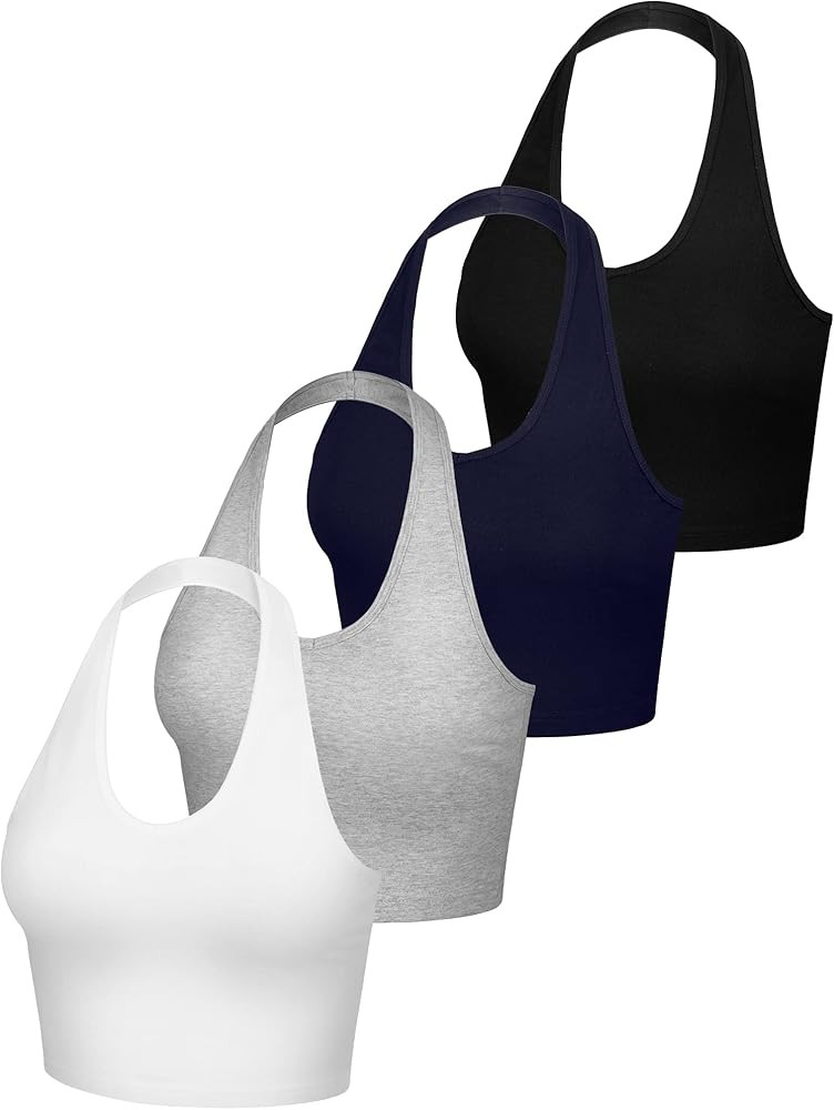 4 Pack Women Halter Tops V Neck Crop Halterneck Tank Backless Tie Back Crop Top Deep V Neck Vest | Amazon (US)