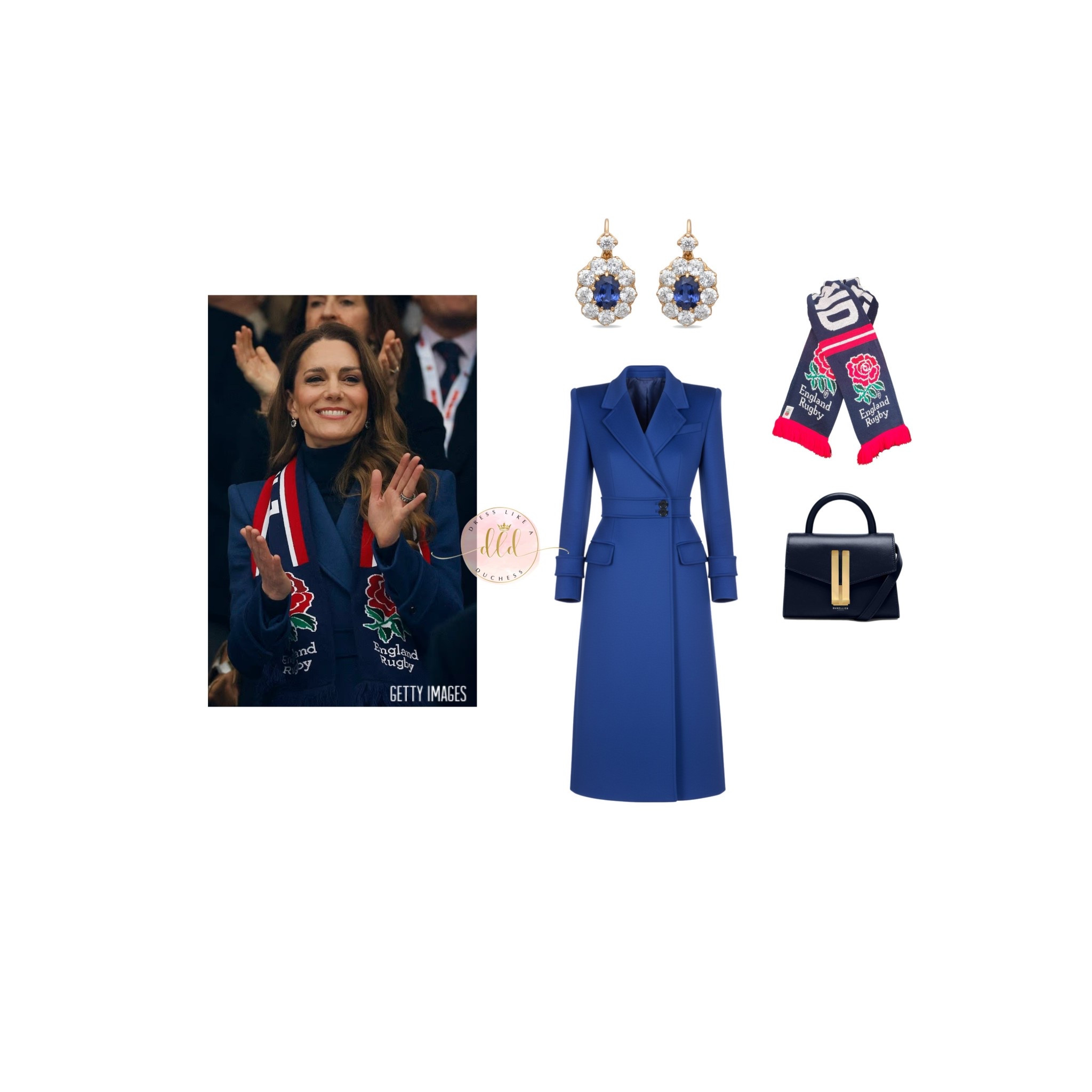 2/21/26 Kate Middleton at the England v Ireland Six Nations Rugby Match earlier today at Twickenham Stadium. 
Wearing her custom blue McQueen coat 