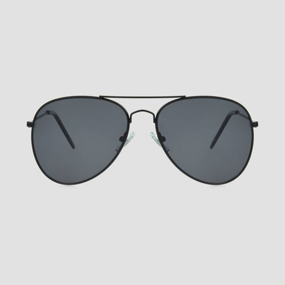 Women's Aviator Metal Shiny Sunglasses - A New Day™ Black | Target