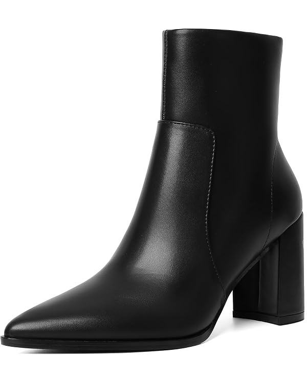 Ankle Boots for Women Chunky High Heel Warm Boot Mid Calf Chelsea Booties Leather Suede Fur Slip ... | Amazon (US)
