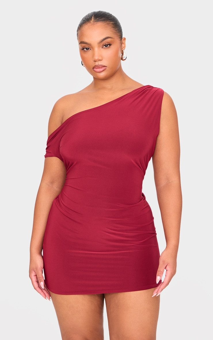 Plus Burgundy Double Layer Twist Bodycon Dress | Plus Size | PrettyLittleThing US