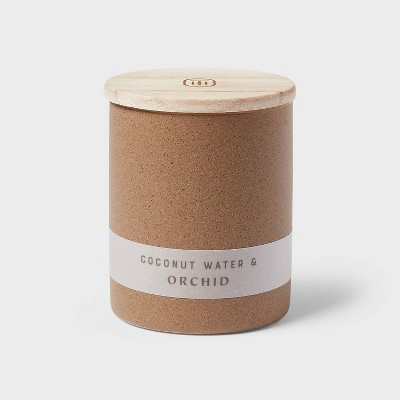 6oz Matte Textured Ceramic Wooden Wick Candle Brown / Coconut Water and Orchid - Threshold™: Soy Wax Blend, Nautical Decor, 28hr Burn Time | Target