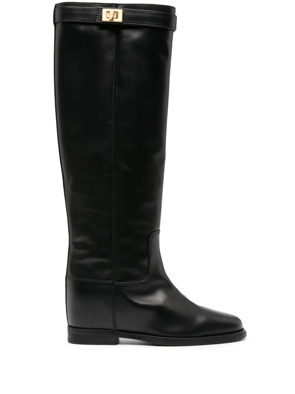 Via Roma 15 lock-detail Leather knee-high Boots | Black | FARFETCH UK | Farfetch Global