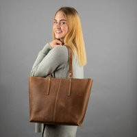 Leather Tote Bag For Women, Leather Shopping Bag, Saddle Brown Shoulder With Pockets, Full Grain | Etsy (US)