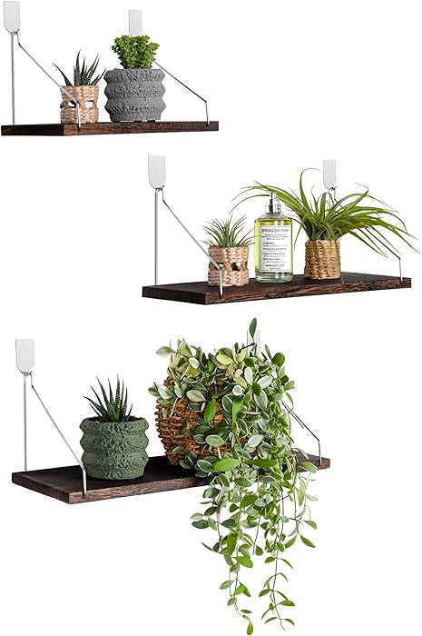 MITIME Floating Shelves Set of 3 Rustic Solid Wood Floating Shelf Wall Storage Shelves for Living... | Amazon (US)