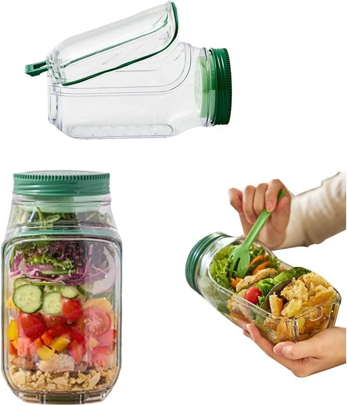 Salad Jar with Side Opening, Mason Jar Salad Container for Lunch with Dressing Compartment, Leak-... | Amazon (US)