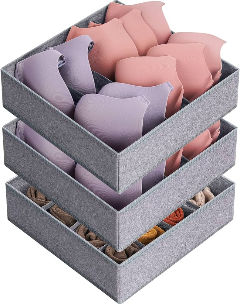 3 Pack Bra Underwear Drawer Organizer Dividers, 26 Cell Fabric Foldable Dresser Closet Organizers... | Amazon (US)