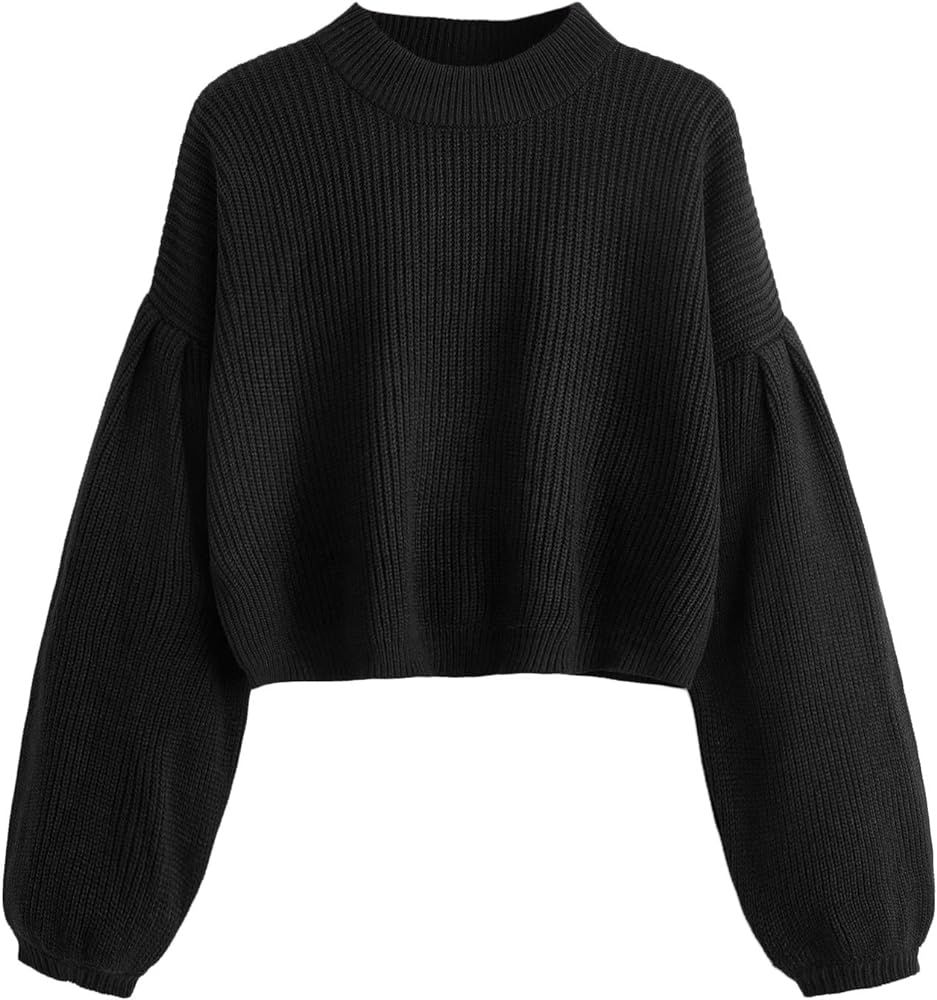 SheIn Women's Lantern Long Sleeve Drop Shoulder Ribbed Pullover Sweaters | Amazon (US)