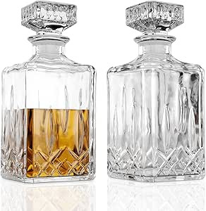 Glass Whiskey Decanter Set Of 2, 800ml Liquor Decanter with Airtight Stopper for Scotch, Liquor, ... | Amazon (US)