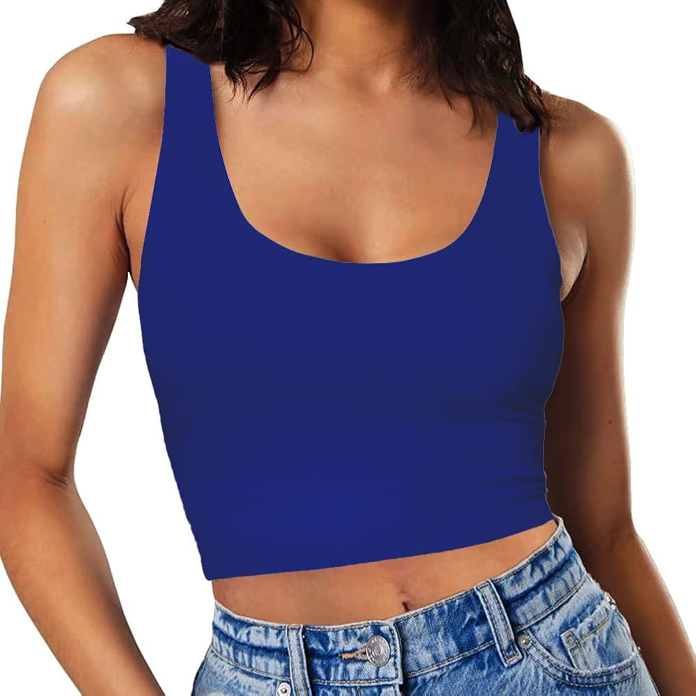 Women’s Sexy Sleeveless Crop Tops Double Layer Scoop Neck Cropped Tank Top | Amazon (US)