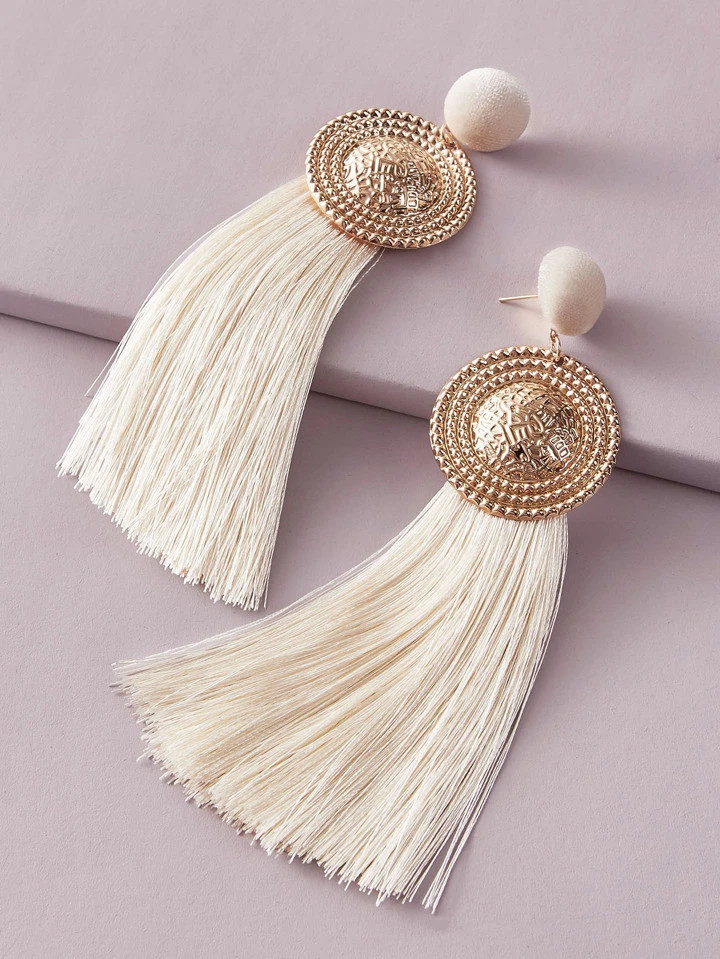 1pair Round Decor Tassel Drop Earrings | SHEIN