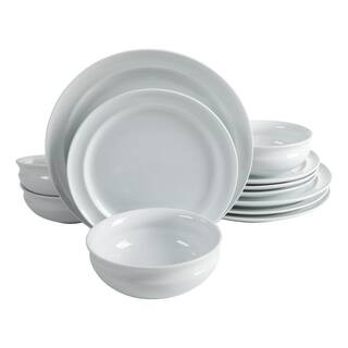 Martha Stewart Living 12-Piece Rim Pattern White Porcelain Dinnerware Set (Service for 4) | The Home Depot