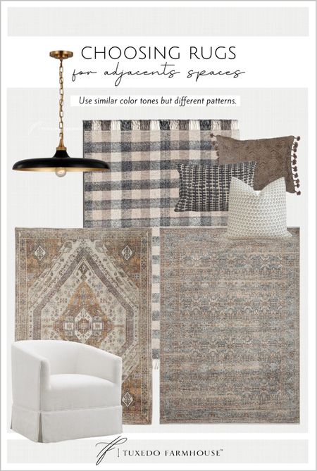Area rugs for adjacent spaces. 

Neutral rugs, throw pillows, pendant lighting, swivel chairs, home decor, spring decor. 

#ltkstyletip

#LTKSeasonal #LTKFind #LTKhome