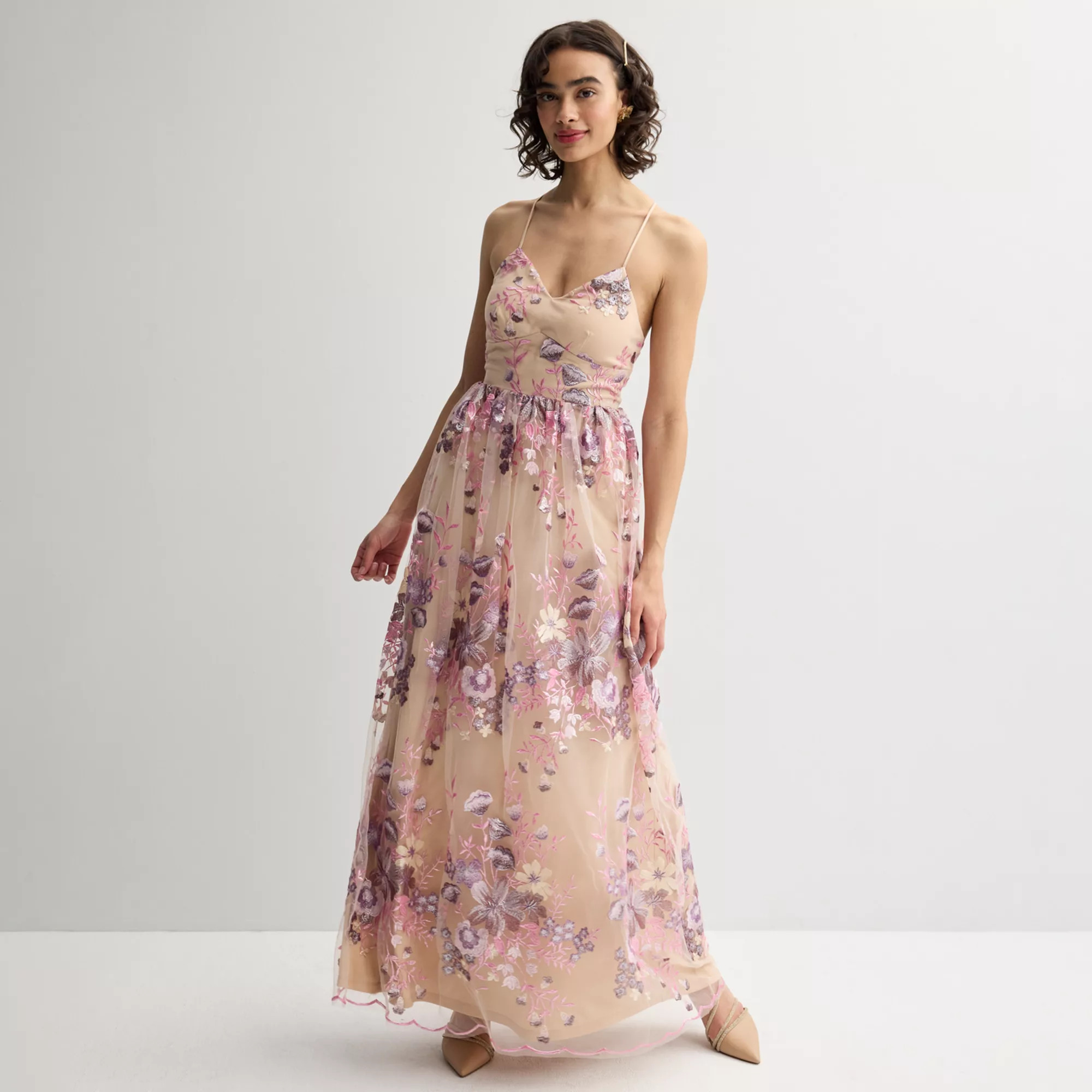 Juniors' Jump Apparel Floral Embroidered V-Neck Ballgown | Kohl's