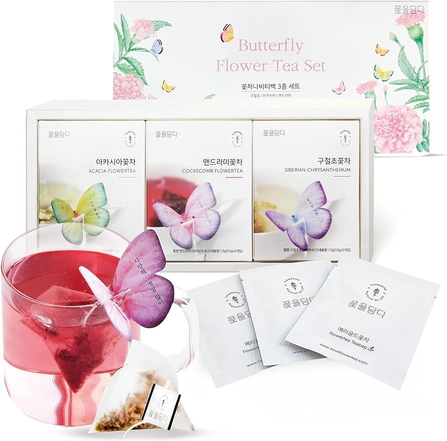 KKOKDAM Tea Gift Sets - Butterfly Tea Bags, Pink Tea Variety Pack - Holiday Tea Bag Sampler, Uniq... | Amazon (US)