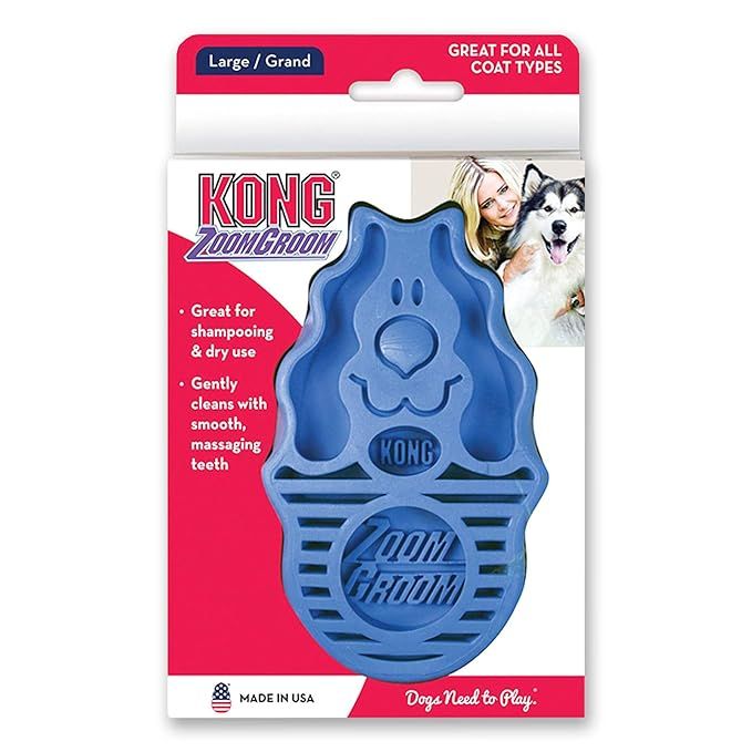 KONG - Zoom Groom Dog Brush, Groom and Massage While Removing Loose Hair and Dead Skin - Blue | Amazon (US)