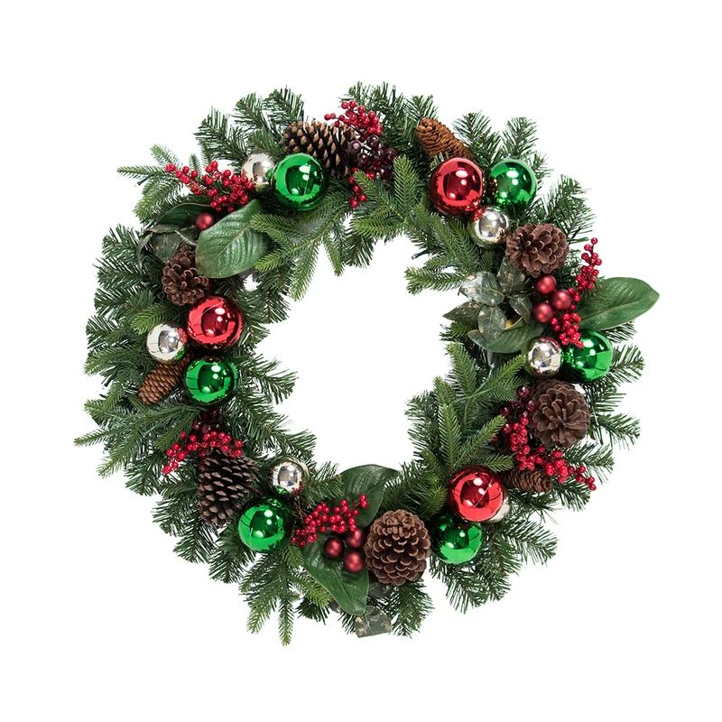 32" Indoor/Outdoor Christmas Traditions Faux Wreath w/ 120 Battery Powered LED Lights | Wayfair North America