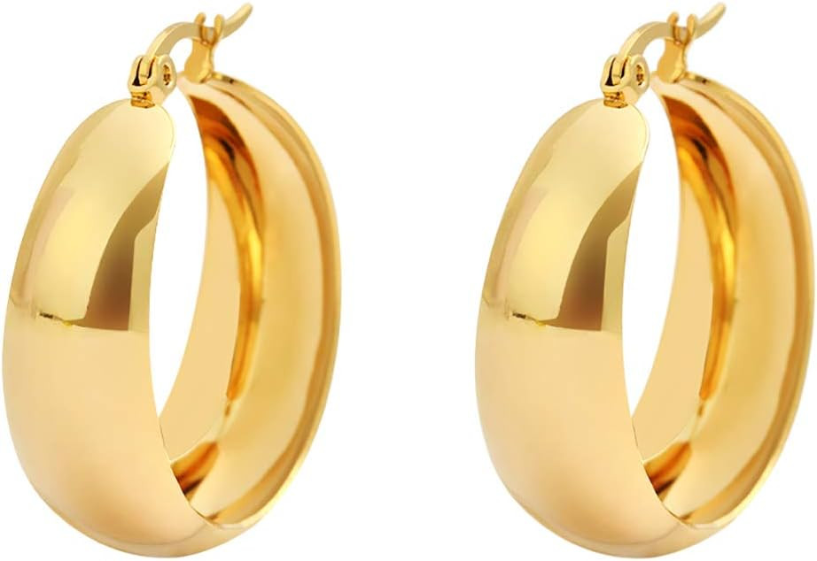 Lead-free Hypoallergenic Wide Large Rounded Hoop Earrings with Click-Top | Amazon (US)