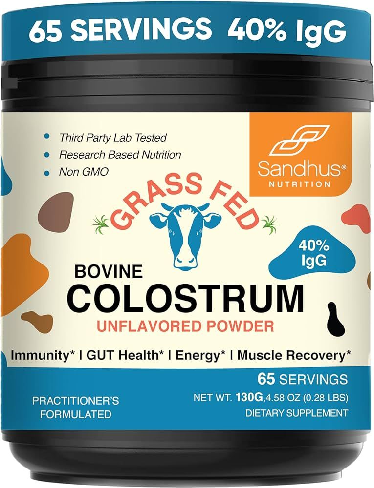 Sandhu's Pure Bovine Colostrum 65 Servings for Humans | 𝟰𝟬% Highest 𝗜𝗴𝗚 | Grass Fe... | Amazon (US)