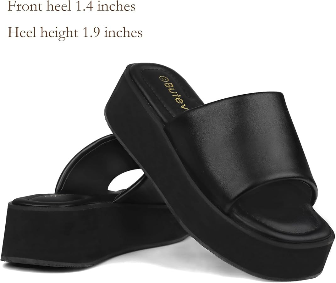 Chunky Platform Sandals for Women - Comfort Black Open Toe Slip on Platform Slides Y2K Wedge Sand... | Amazon (US)