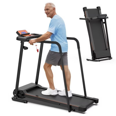 NAYSAYE Walking Treadmill for Home Extended Handrails Foldable Portable Fitness Equipment for Seniors, Black and Orange, 51.2"*24"*42.6" | Target