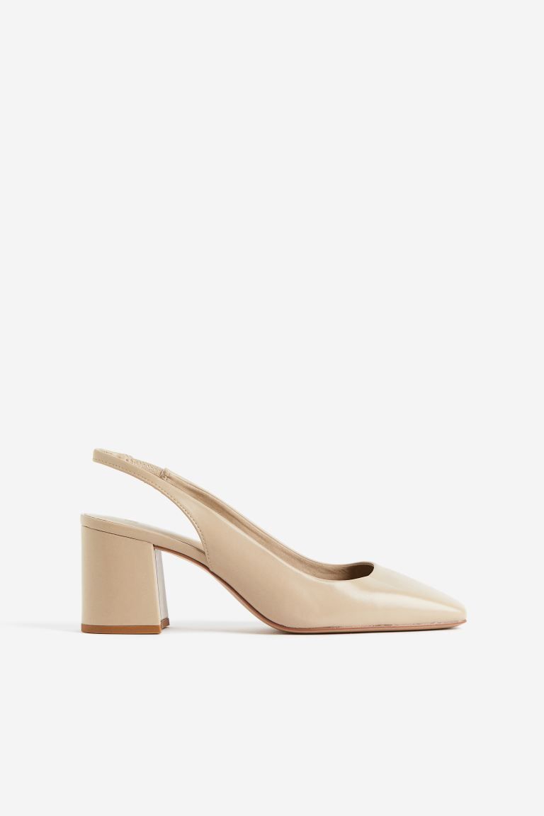Block-heeled Slingbacks - Beige - Ladies | H&M US | H&M (US + CA)