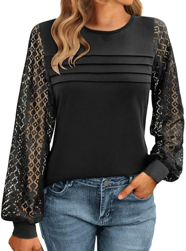 Misakia Womens Lace Long Sleeve Tops Long Sleeve Shirts Dressy Cute Fall Tops 2026 Casual T-Shirt... | Amazon (US)