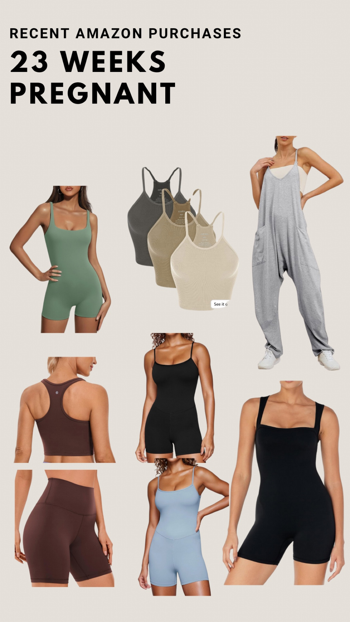 Pregnant girl summer Amazon essentials 

Amazon maternity, workout maternity clothes, jump suit, second trimester fashion, Amazon fashion 