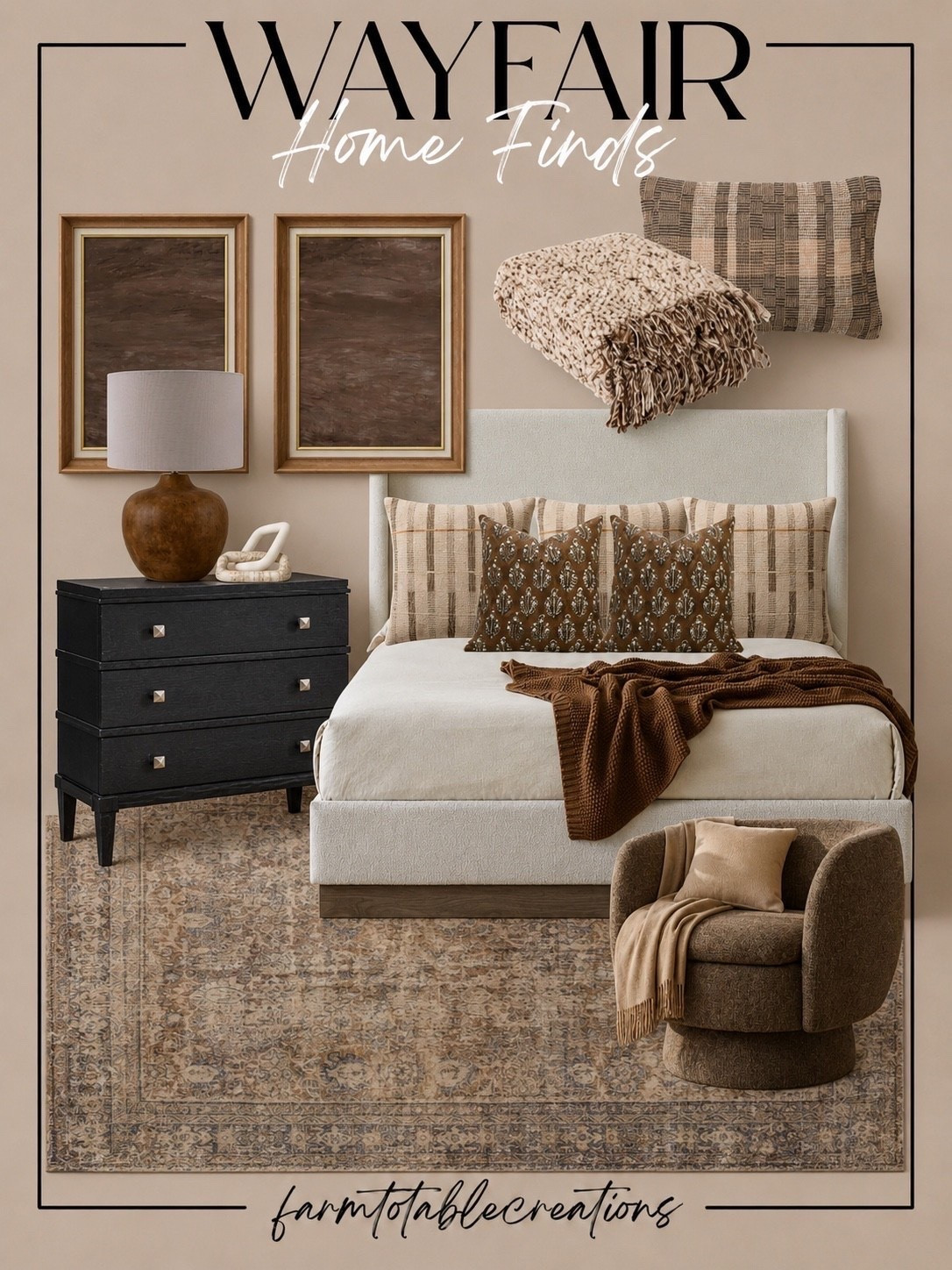 WAYFAIR BEDROOM FINDS

Follow @farmtotablecreations on Instagram for more home finds and styling inspiration.

If you’re dreaming of a bedroom that feels warm, layered, and effortlessly collected, these Wayfair finds make it easy to create that cozy designer look. From the beautiful upholstered bed and rich wood accents to the timeless artwork, textured pillows, soft throw, accent chair, and vintage-inspired rug, every piece works together to create a space that feels inviting and elevated.

#WayfairFinds #BedroomDecor #NeutralHome #CozyHome #HomeInspiration

#LTKHome #LTKSaleAlert