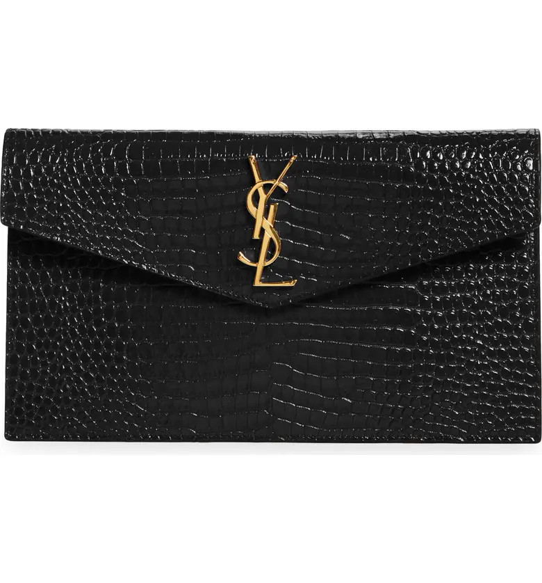 Saint Laurent Uptown Croc Embossed Leather Pouch | Nordstrom | Nordstrom