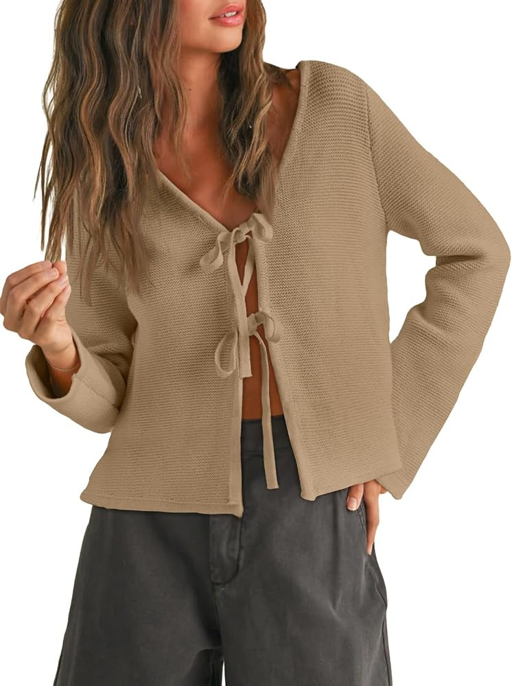 Trendy Queen Womens Tie Front Tops Fall Cardigan Sweaters 2026 Fashion Crochet Crop Winter Clothe... | Amazon (US)