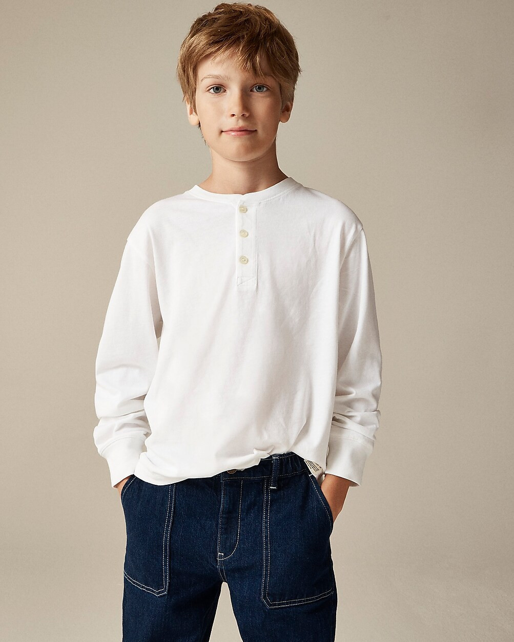 Kids' long-sleeve garment-dyed henley T-shirt in vintage jersey | J. Crew US