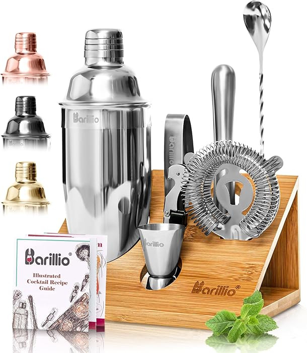 Barillio Bartender Kit - Stainless-Steel Cocktail Shaker Set with Bamboo Stand - Mixology Bar Too... | Amazon (US)