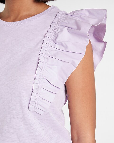 Skimming Slub Poplin Ruffle Sleeve Tee | Express