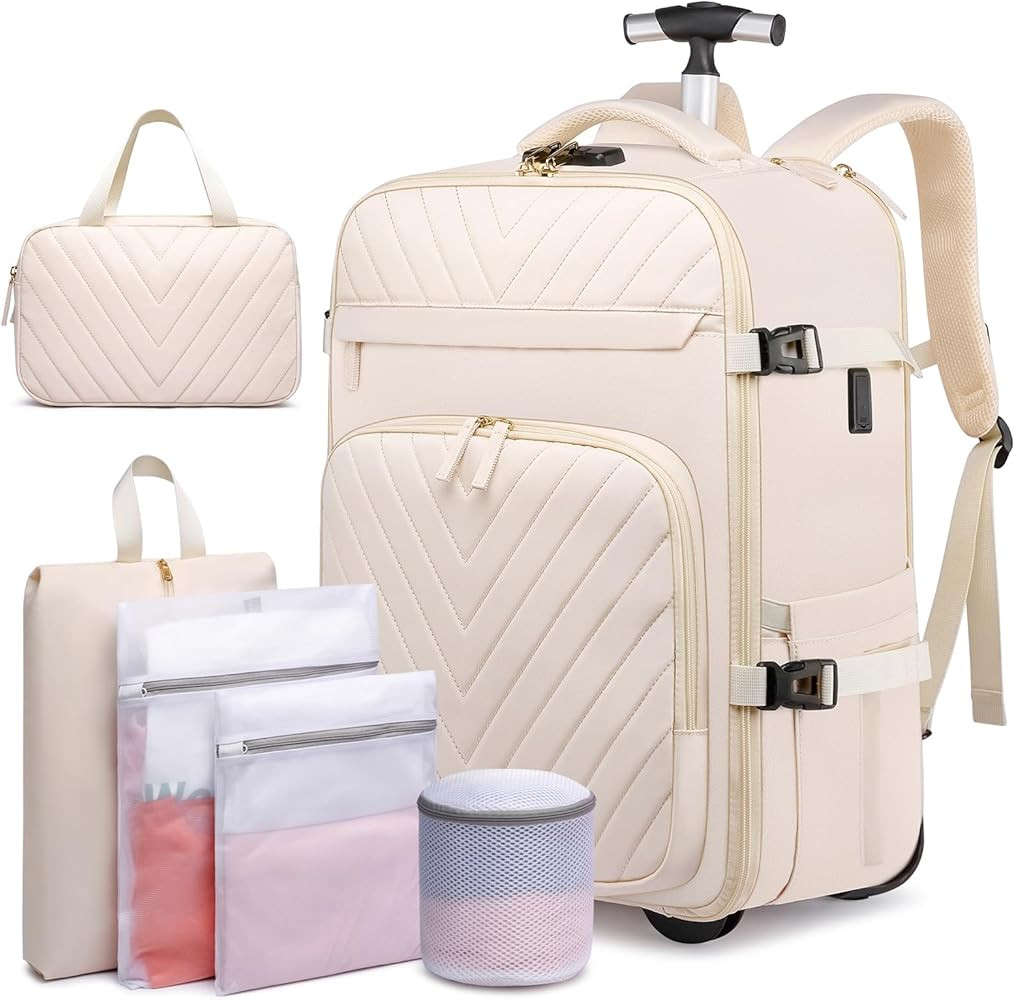 Rolling Backpack for Women, 20inch Wheeled Backpack with Anti-theft Layer, Laptop Backpack With U... | Amazon (US)