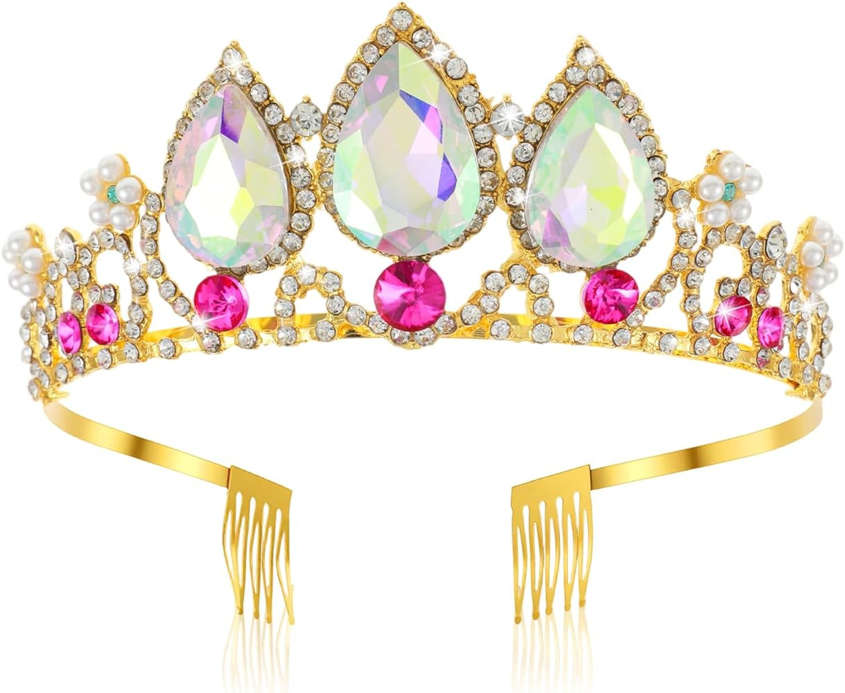 Grevosea Princess Crown, Girls Princess Tiara Multicolored Crystal Crown Headband for Birthday Ha... | Amazon (US)